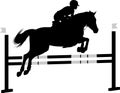 Jumping show. horse with jockey jumping a hurdle silhouette