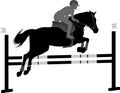 Jumping show. horse with jockey jumping a hurdle silhouette