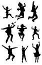 Jumping silhouettes with happiness expression Royalty Free Stock Photo