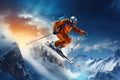Jumping Skier, Extreme Winter Sports, Freestyle Skiing in Snow Mountains, Generative AI Illustration