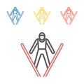 Jumping skier line icon. Vector signs for web graphics Royalty Free Stock Photo