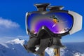 Jumping Skier in the Mountain in ski goggles Royalty Free Stock Photo