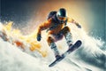 Jumping skier Snowboarding Extreme Winter Sport, High Speed Snow Jump. Generative AI