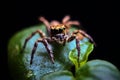 Jumping spider perched on the leaves Royalty Free Stock Photo