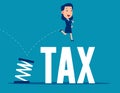 Jumping from spring. Business tax concept. Flat business vector style