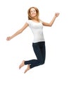 Jumping teenage girl in blank white t-shirt Royalty Free Stock Photo