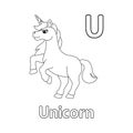 Jumping Unicorn Alphabet ABC Coloring Page U