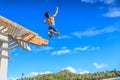 Jumping from Waikiki Pier Royalty Free Stock Photo