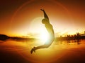 Jumping Woman Silhouette Freedom Sunset Energy Life Free Royalty Free Stock Photo