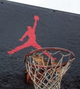 Jumpman logo by Nike on the basketball backboard