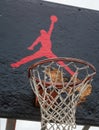 Jumpman logo by Nike on the basketball backboard