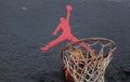 Jumpman logo by Nike on the basketball backboard