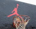 Jumpman logo by Nike on the basketball backboard