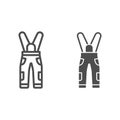 Jumpsuit line and solid icon, World snowboard day concept, Sport pants sign on white background, snowboarding trousers