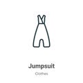 Jumpsuit outline vector icon. Thin line black jumpsuit icon, flat vector simple element illustration from editable clothes concept