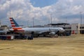 American Airlines International Airport of aircraft runway with getting ready for take off