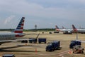 Cropped up shot of an American Airlines aircraft loading passengers and cargo at the International Airport