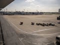 28 jun 20, Donmueng airport, Bangkok, Thailand. Lonely baggage truck on tarmac or apron area in airport. Airline business during c