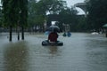 Jun 17 2022: Due to heavy rains, roads and houses have been submerged in flood water in Bangladesh.