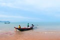 Peaceful beach of southern Thailand, Samui island far in background. Khanom, Nakhon Si Thammarat Royalty Free Stock Photo