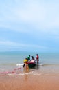 Peaceful beach of southern Thailand, Samui island far in background. Khanom, Nakhon Si Thammarat Royalty Free Stock Photo