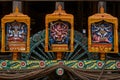 Vishnu Ganesh and Shivastatues at wheel of chariot rath yatra of jagannath ; Puri ; Orissa ; India