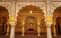 Junagarh Fort view of the Private Audience Hall in Anup Mahal with intricate gold carvings at Bikaner, Rajasthan, India