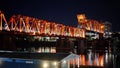 Junction Bridge in Little Rock illuminated at night - LITTLE ROCK, UNITED STATES - NOVEMBER 05, 2022
