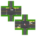 Junction Highway. roads, streets. The movement is regulated by traffic lights. Images of various cars, lanes for public