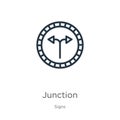 Junction icon. Thin linear junction outline icon isolated on white background from signs collection. Line vector sign, symbol for