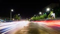 Junction at night, light trails Royalty Free Stock Photo