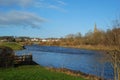 Junction pool and view of Tweed at Kelso Royalty Free Stock Photo