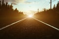 Junction of railways track in trains station against beautiful light of sun set sky use for land transport and logistic Royalty Free Stock Photo