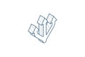 Junction Separation, three way isometric icon. 3d line art technical drawing. Editable stroke vector