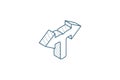 Junction, Separation, two paths, ways isometric icon. 3d line art technical drawing. Editable stroke vector