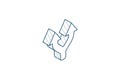 Junction, Separation, Two paths, ways isometric icon. 3d line art technical drawing. Editable stroke vector