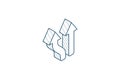 Junction, Separation, Two paths, ways isometric icon. 3d line art technical drawing. Editable stroke vector