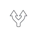 Junction, Separation, Two paths, ways thin line icon. Linear vector symbol