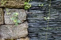 Junction of walls with two different textures. Layers of uneven Royalty Free Stock Photo