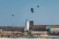June 24, 2023 Balneario, Tarifa, Spain aiBeto Gomezr jumping kitesurfing kitesurf kiteloop jump GKA Kite World Tour location