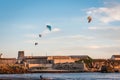 June 16, 2023 Balneario, Tarifa, Spain Big air jumping kitesurfing kitesurf kiteloop jump GKA Kite World Tour location sunset