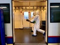 June 14, 2020 Bangkok. MRT staff are spray the train to to prevent Covid-19 or Coronavirus. This is to ensure safety for passenger