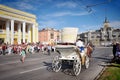 June 22, 2011-Barnaul, Russia. Theater actors in costumes of the 18th century ride around the a carriage