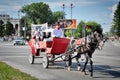 June 22, 2011-Barnaul, Russia. Theater actors in costumes of the 18th century ride around the a carriage