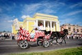 June 22, 2011-Barnaul, Russia. Theater actors in costumes of the 18th century ride around the a carriage