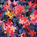 June birth flowers, birth month flowers. Seamless floral pattern of Honeysuckle.