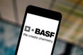 June 1, 2019, Brazil. In this photo illustration the BASF logo is displayed on a smartphone