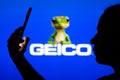 June 28, 2022, Brazil. In this photo illustration, the Government Employees Insurance Company GEICO logo is seen in the Royalty Free Stock Photo