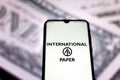 June 16, 2020, Brazil. In this photo illustration the International Paper logo seen displayed on a smartphone