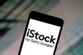 June 22, 2019, Brazil. In this photo illustration the iStock logo is displayed on a smartphone Royalty Free Stock Photo